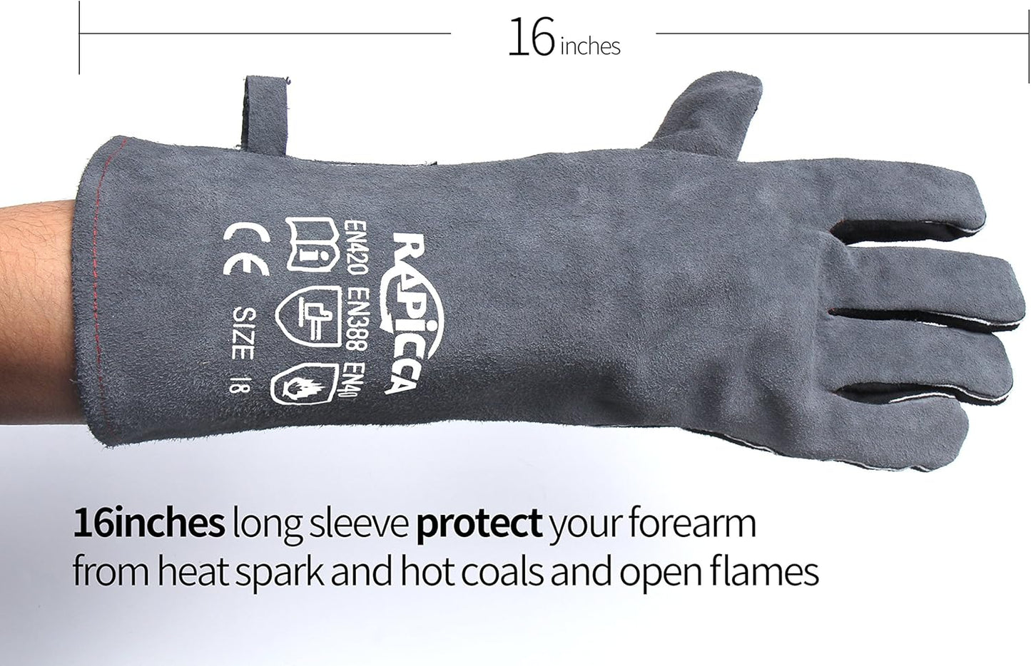 Fireplace Gloves Fire Heat Resistant: Dark-Grey 16IN 932℉ - Fireproof Leather for Fireplace Fire Pit Wood Stove Campfire Furnace BBQ Grill Oven Stick Mig Welding Welder Gear - Birthday Gift XL