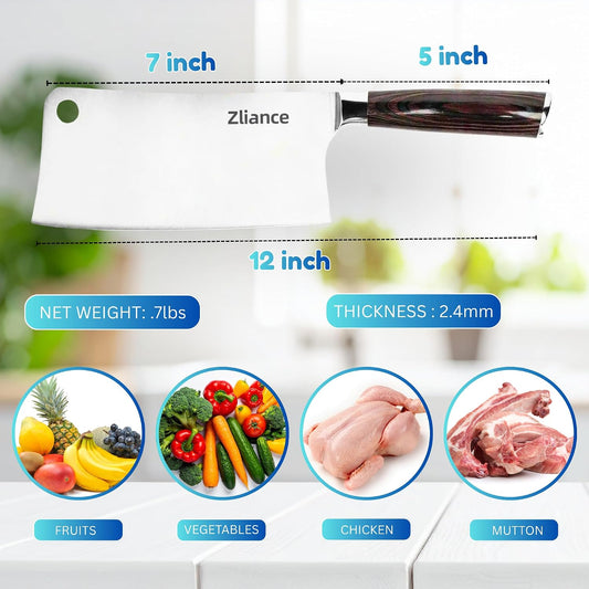 Cleaver Knife 12 Inch–Ultra Sharp High Carbon Stainless Steel Meat & Vegetable Cleaver, Heavy Duty Bone Chopper, Professional Butcher Knife with Ergonomic Full Tang Handle for Restaurant & Home