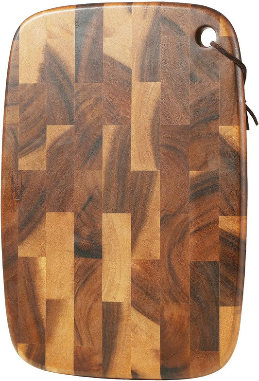 Thai End Grain Acacia Wood End Grain Oval Hanging Cutting Board, best for chopping board, prep station, kitchen deco, cheese, meat, bread, veggies & fruits, 15.7"x11"