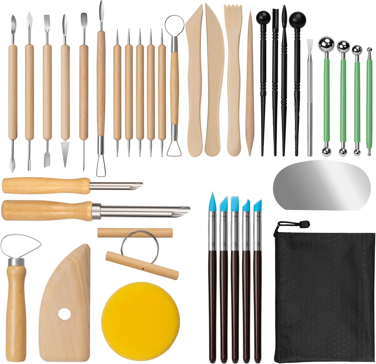 Clay Tools Kit, 12 PCS Polymer Clay Cutter Tools, Rectangle Shape Acrylic Press Board and Roller Pin Supplies Suitable for Shaping, Carving, Pottery Craft and DIY Projects