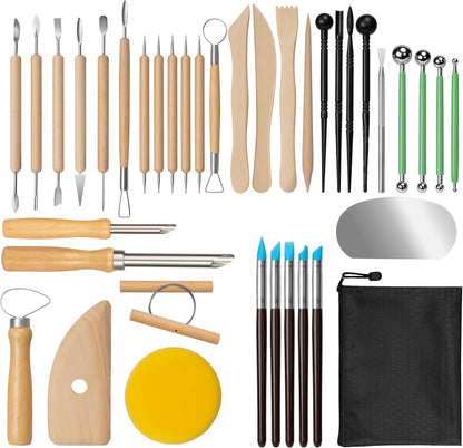 Clay Tools Kit, 12 PCS Polymer Clay Cutter Tools, Rectangle Shape Acrylic Press Board and Roller Pin Supplies Suitable for Shaping, Carving, Pottery Craft and DIY Projects
