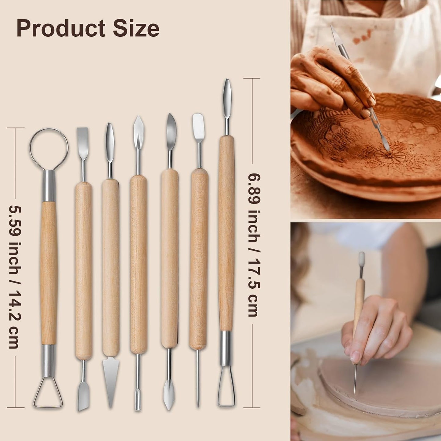 Clay Tools Kit, 12 PCS Polymer Clay Cutter Tools, Rectangle Shape Acrylic Press Board and Roller Pin Supplies Suitable for Shaping, Carving, Pottery Craft and DIY Projects