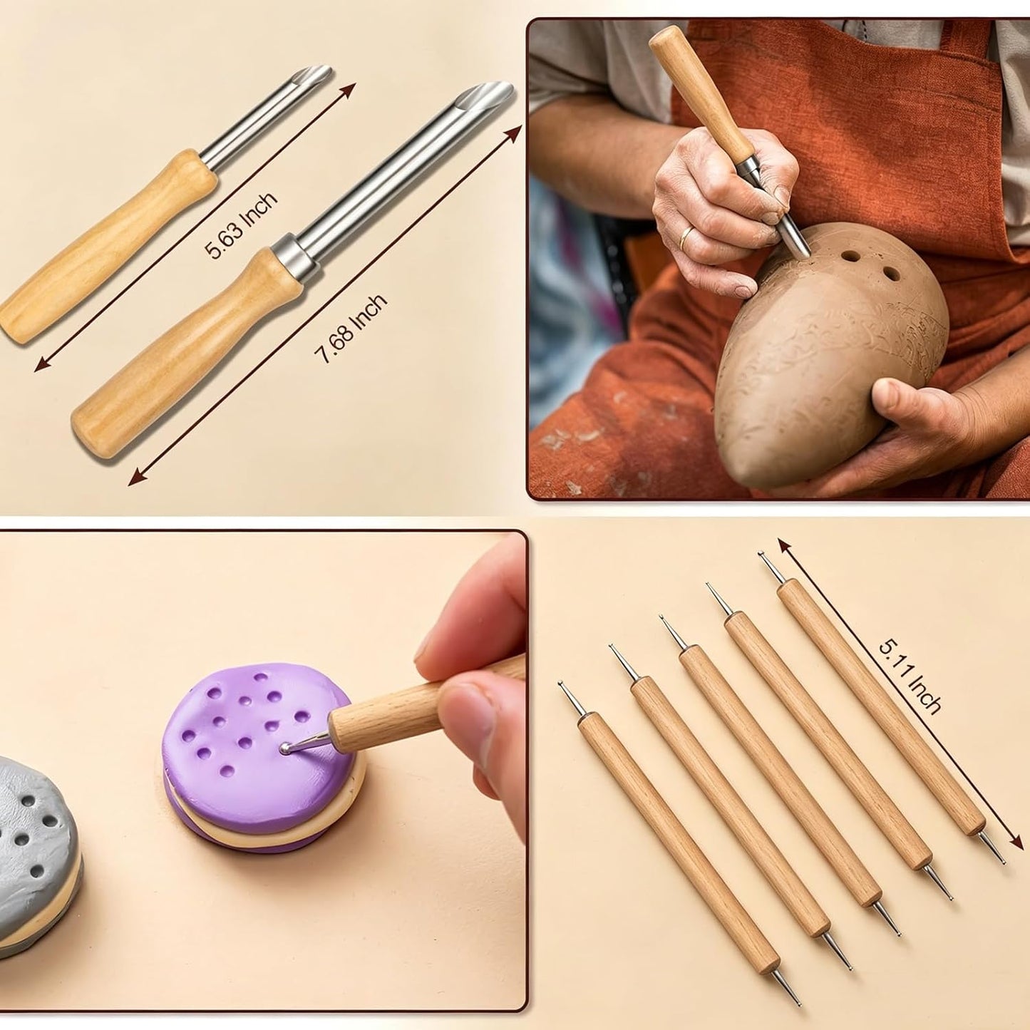 Clay Tools Kit, 12 PCS Polymer Clay Cutter Tools, Rectangle Shape Acrylic Press Board and Roller Pin Supplies Suitable for Shaping, Carving, Pottery Craft and DIY Projects