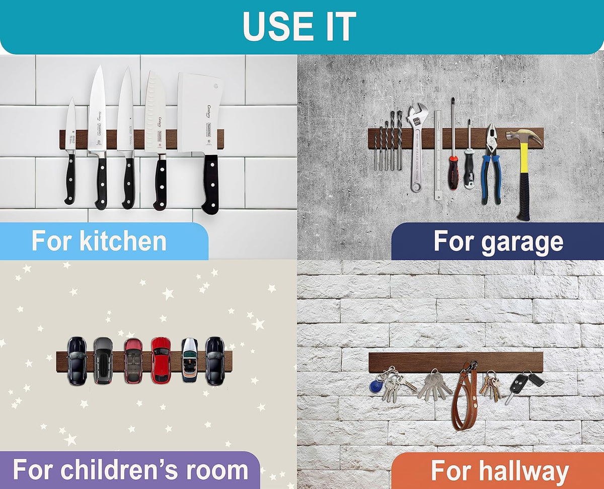 12 Inch Brown Knife Magnetic Strip Use as Magnetic Knife Holder for Wall - Magnetic Knife Strip - Kitchen Magnetic Knife Bar Rack
