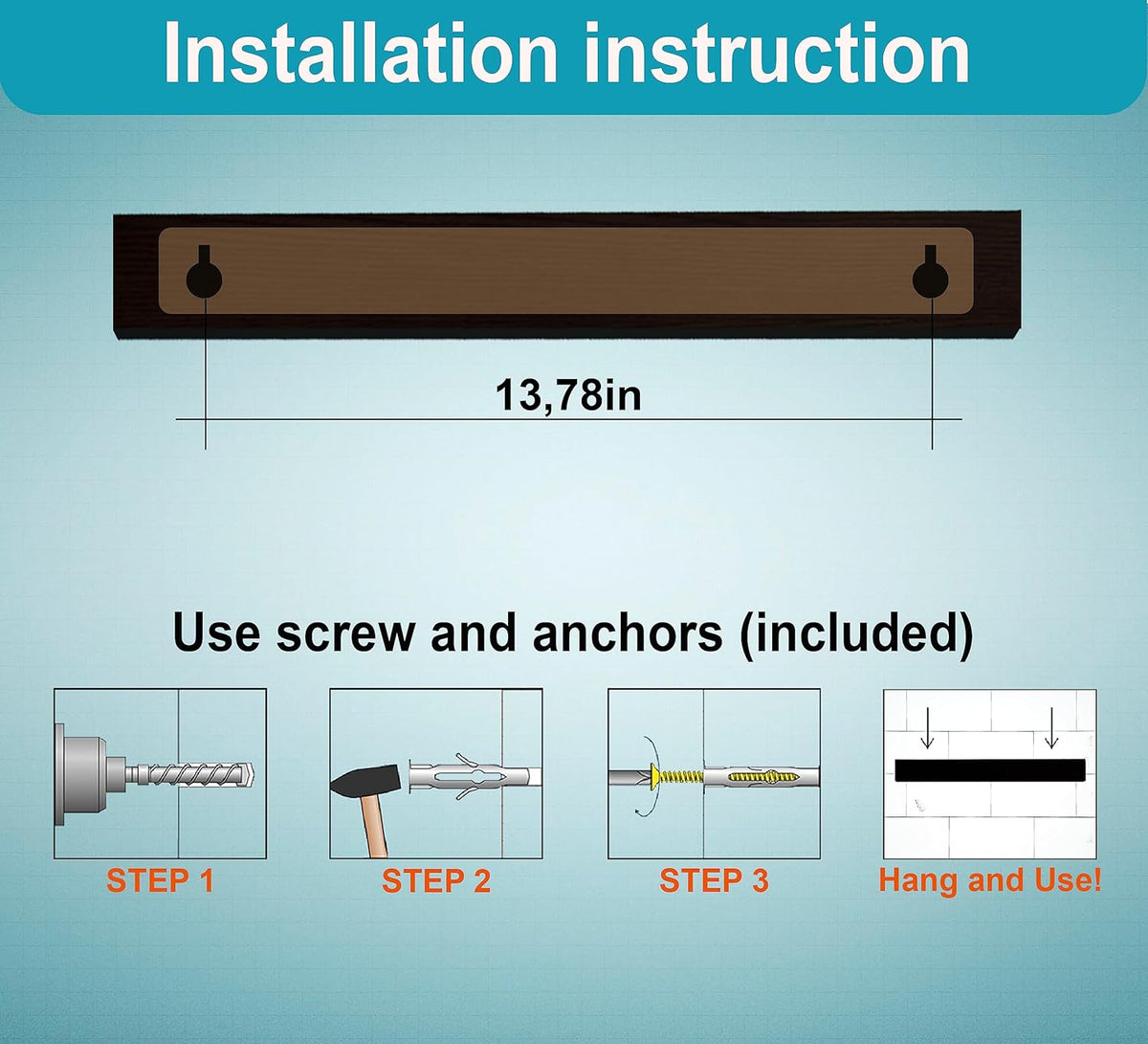 12 Inch Brown Knife Magnetic Strip Use as Magnetic Knife Holder for Wall - Magnetic Knife Strip - Kitchen Magnetic Knife Bar Rack