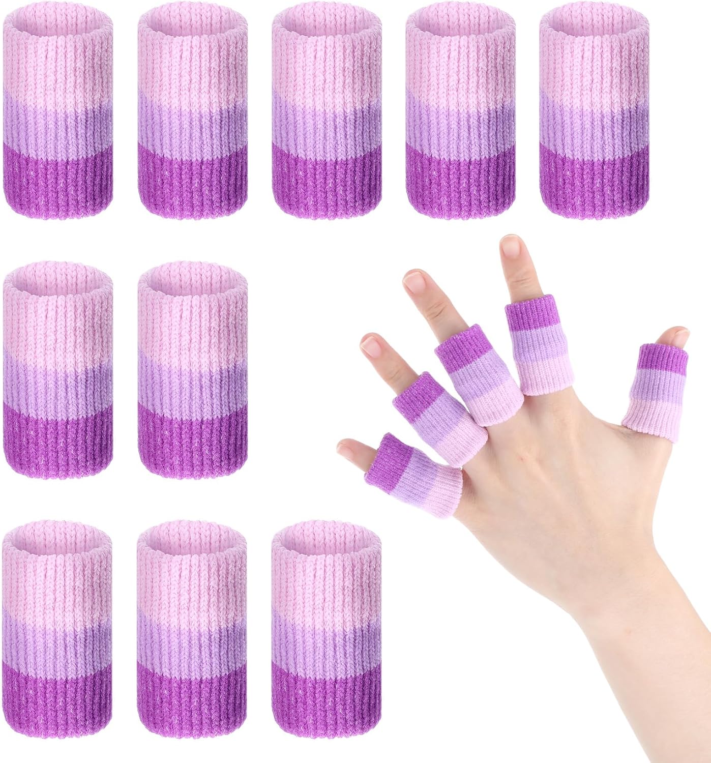 10 Pcs Knitting Finger Protector, 2-Inch Breathable Compression Crochet Finger Guard for Knitting & Writing Cushioned Fingers Covers for Pain Relief (Purple)