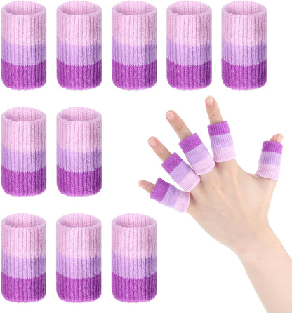 10 Pcs Knitting Finger Protector, 2-Inch Breathable Compression Crochet Finger Guard for Knitting & Writing Cushioned Fingers Covers for Pain Relief (Purple)