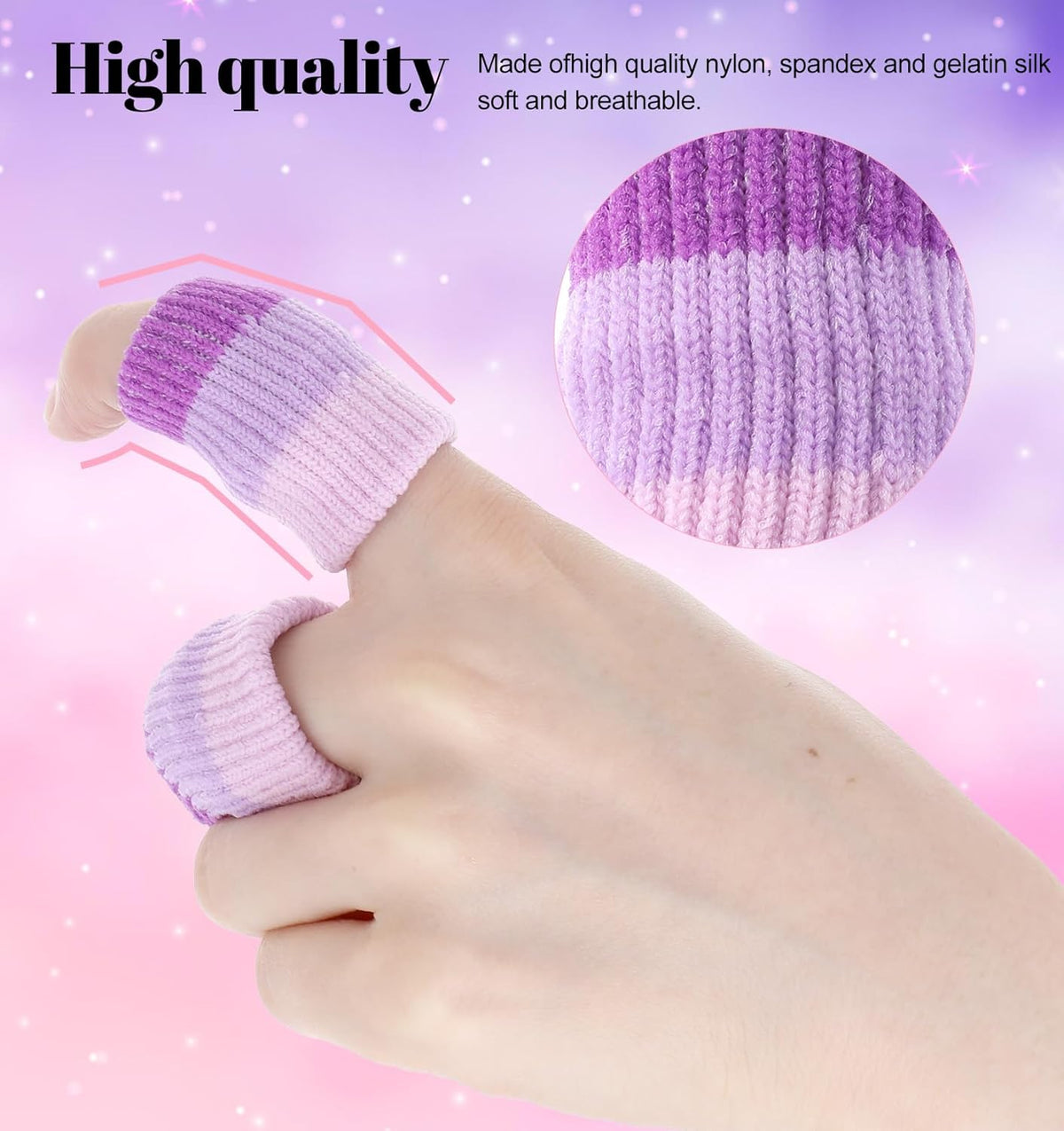 10 Pcs Knitting Finger Protector, 2-Inch Breathable Compression Crochet Finger Guard for Knitting & Writing Cushioned Fingers Covers for Pain Relief (Purple)