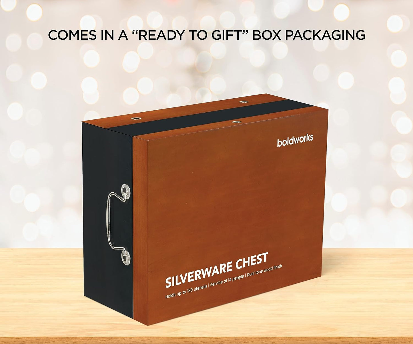 Silverware Storage Box Silverware Chest Case for Silver Flatware for 14 with Lid Tarnish Proof Felt Lined Partition Drawer and Polishing Cloth
