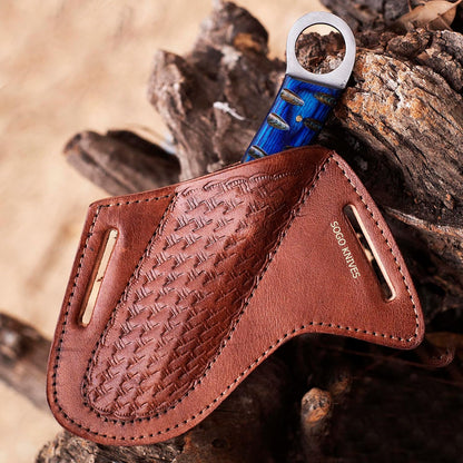 Leather Knife Sheath For Belt, Slanted Pancake Sheath, Tooled Leather Sheath, Beautiful Cow Boy Bull Cutter Knife Cover 100% Real Cross Draw sheath (BROWN)