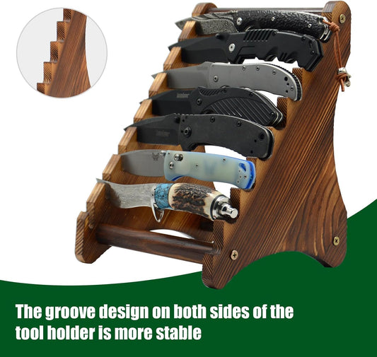 Knife Block, Wood Fixed Blade Knife Collection Display Stand Holder, Knife Holder Knife Wooden Display Case for Fixed Knife Series Display, Maximum 8 Knives
