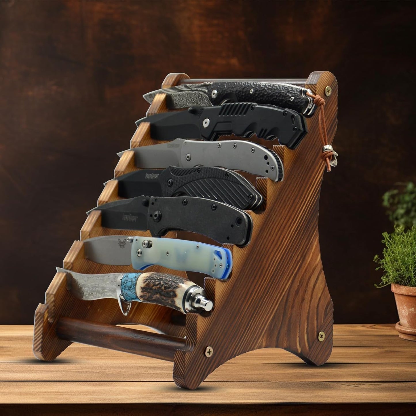 Knife Block, Wood Fixed Blade Knife Collection Display Stand Holder, Knife Holder Knife Wooden Display Case for Fixed Knife Series Display, Maximum 8 Knives