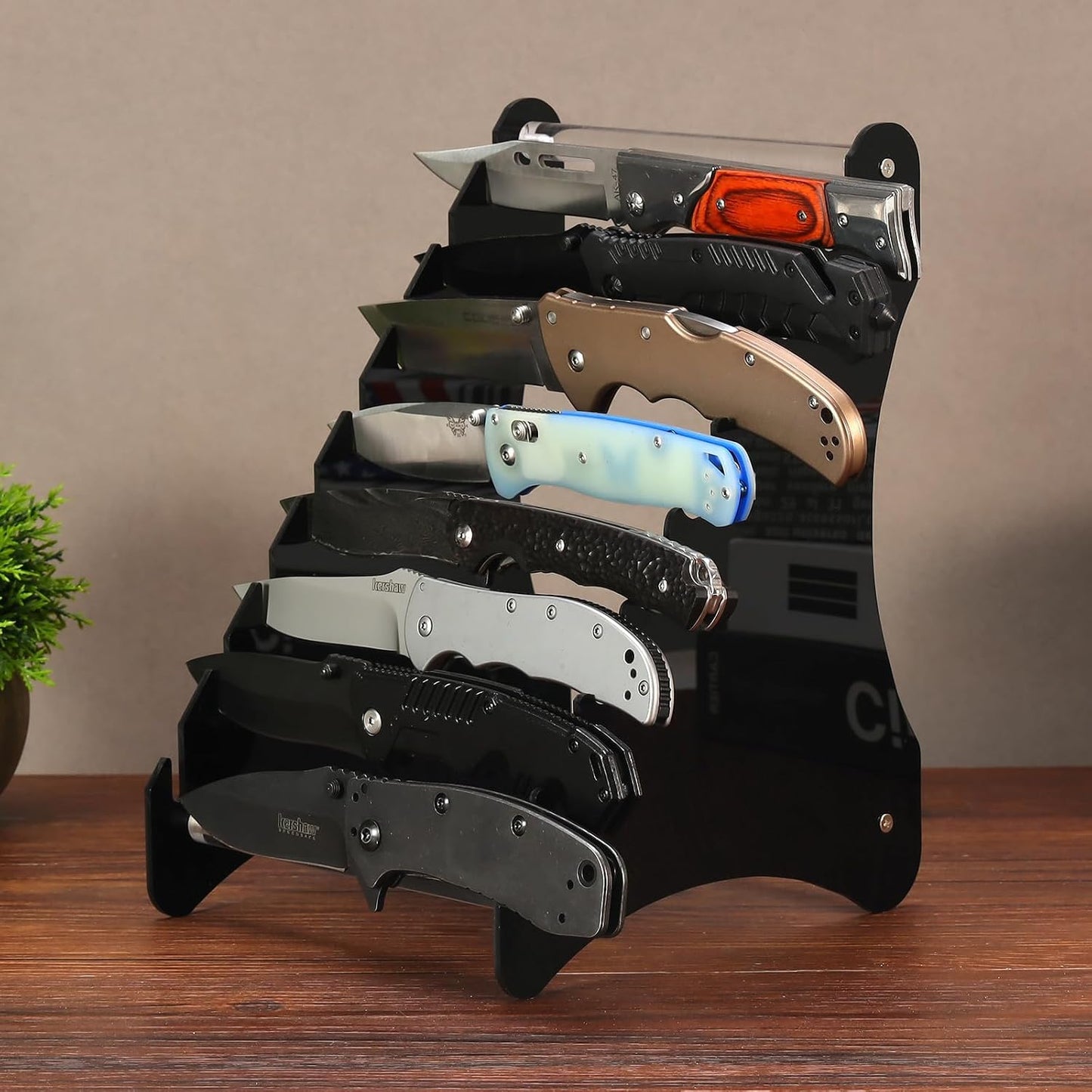 Knife Block, Wood Fixed Blade Knife Collection Display Stand Holder, Knife Holder Knife Wooden Display Case for Fixed Knife Series Display, Maximum 8 Knives