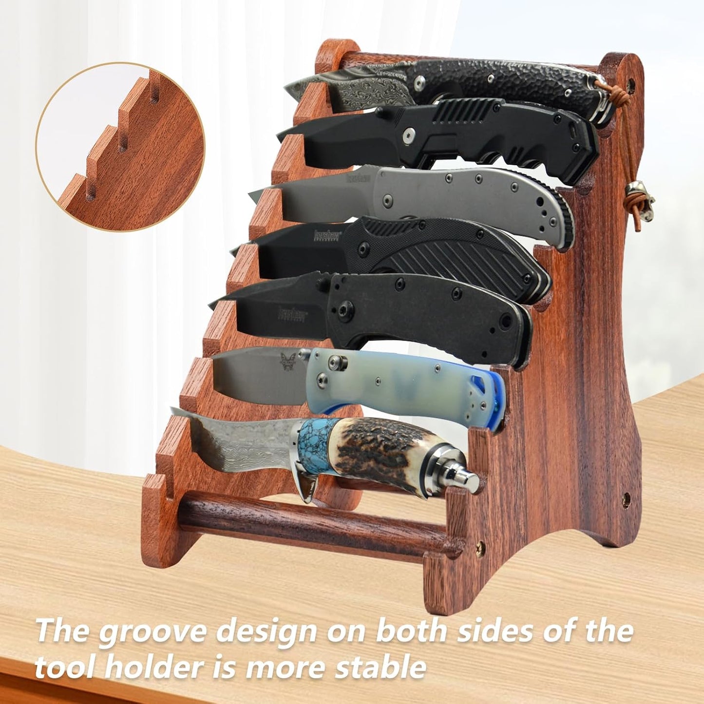 Knife Block, Wood Fixed Blade Knife Collection Display Stand Holder, Knife Holder Knife Wooden Display Case for Fixed Knife Series Display, Maximum 8 Knives