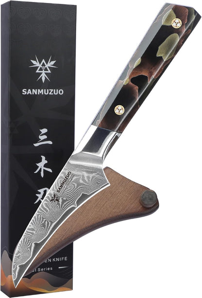 Bird Beak Paring Knife 3.5 Inch, Professional Kitchen Peeling Knife, Ultra Sharp Damascus Powder Steel with Full-tang Resin Handle, Bi Series