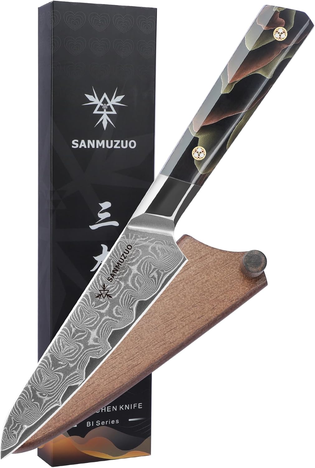 Bird Beak Paring Knife 3.5 Inch, Professional Kitchen Peeling Knife, Ultra Sharp Damascus Powder Steel with Full-tang Resin Handle, Bi Series