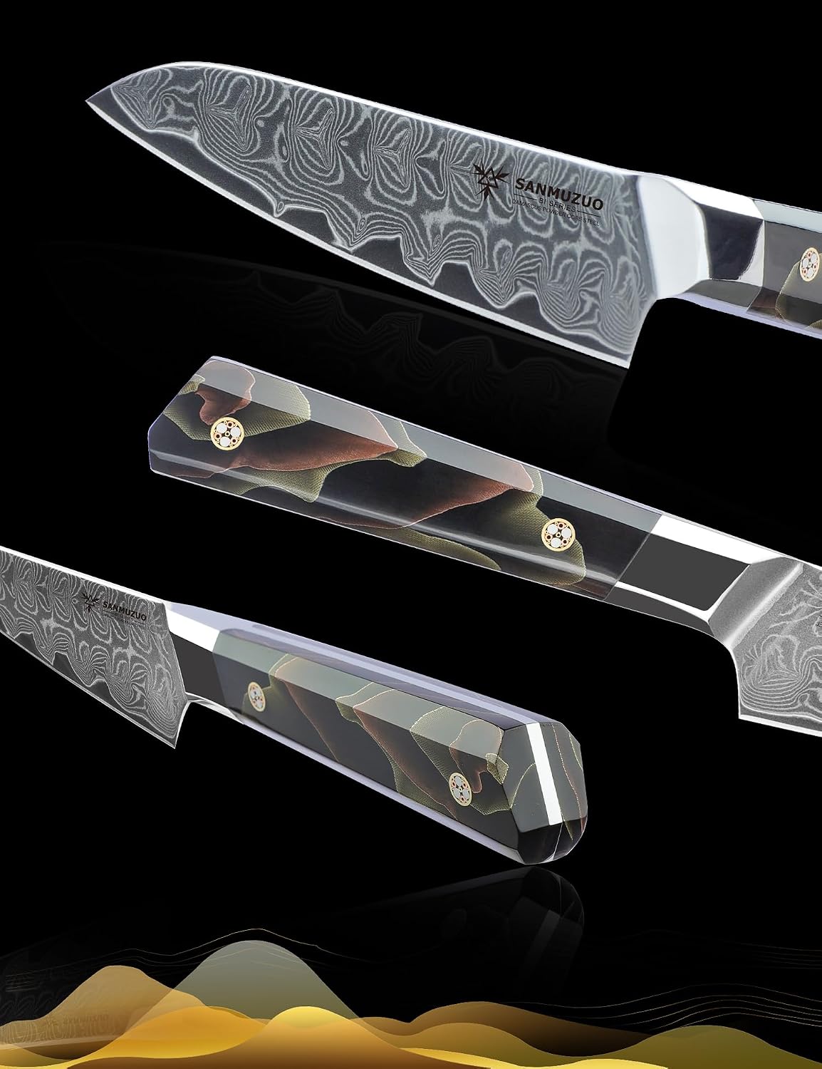 Bird Beak Paring Knife 3.5 Inch, Professional Kitchen Peeling Knife, Ultra Sharp Damascus Powder Steel with Full-tang Resin Handle, Bi Series