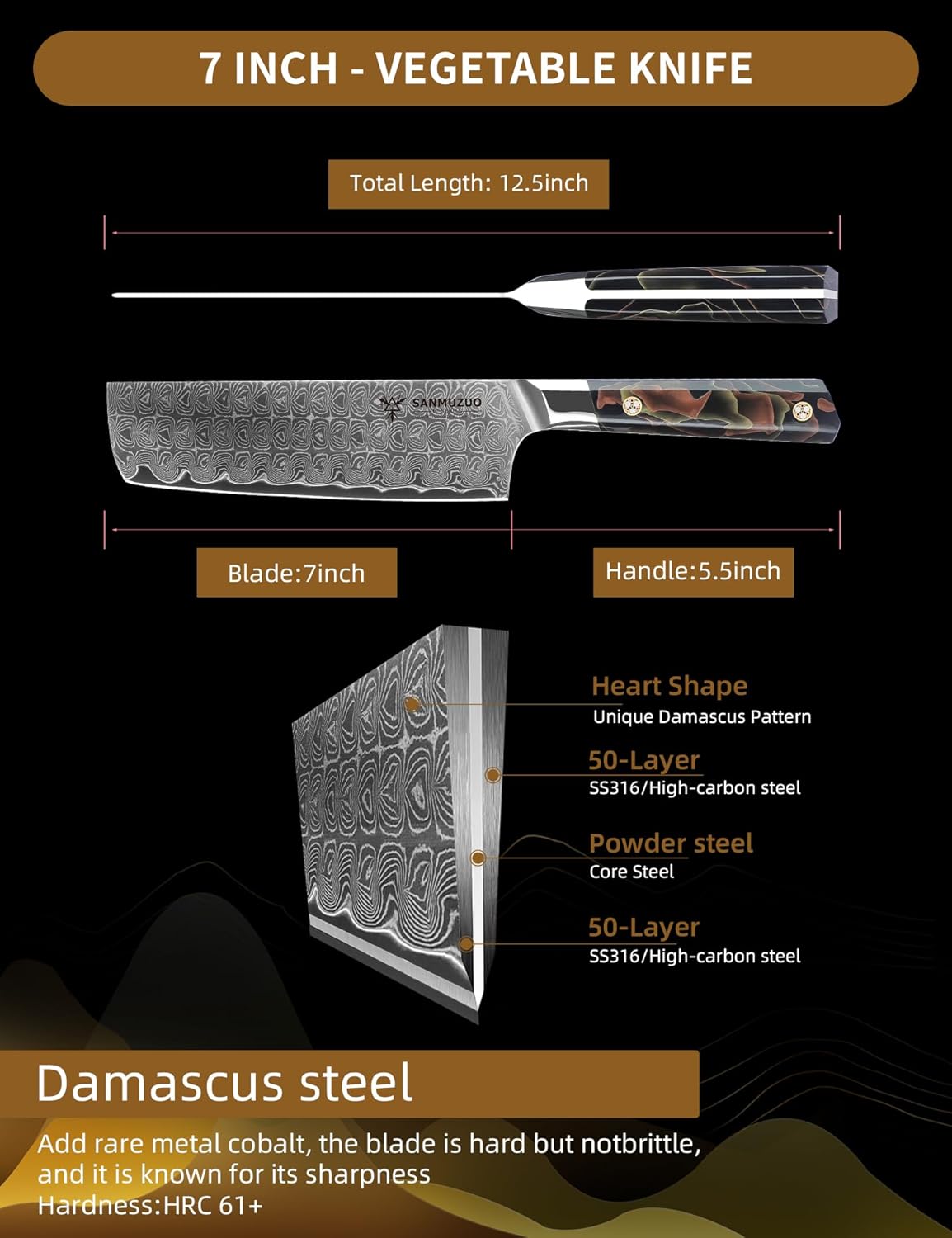 Bird Beak Paring Knife 3.5 Inch, Professional Kitchen Peeling Knife, Ultra Sharp Damascus Powder Steel with Full-tang Resin Handle, Bi Series