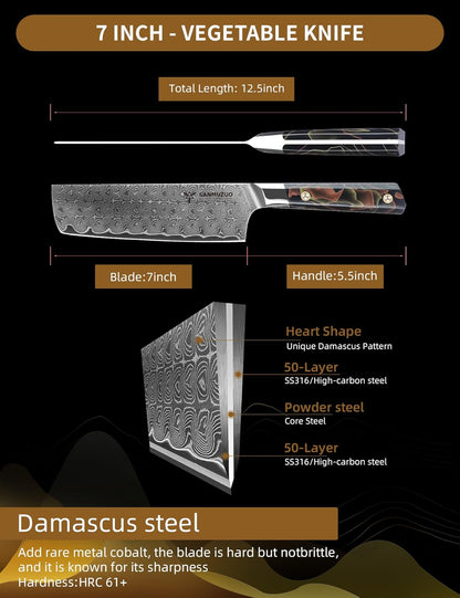 Bird Beak Paring Knife 3.5 Inch, Professional Kitchen Peeling Knife, Ultra Sharp Damascus Powder Steel with Full-tang Resin Handle, Bi Series