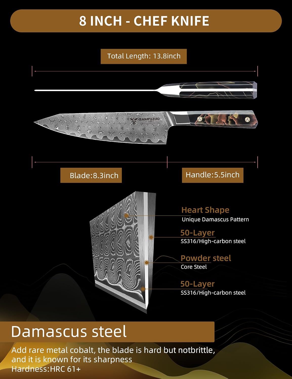Bird Beak Paring Knife 3.5 Inch, Professional Kitchen Peeling Knife, Ultra Sharp Damascus Powder Steel with Full-tang Resin Handle, Bi Series