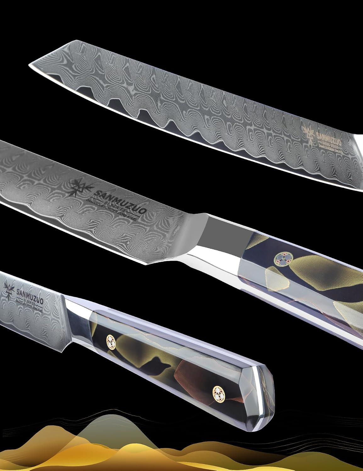 Bird Beak Paring Knife 3.5 Inch, Professional Kitchen Peeling Knife, Ultra Sharp Damascus Powder Steel with Full-tang Resin Handle, Bi Series