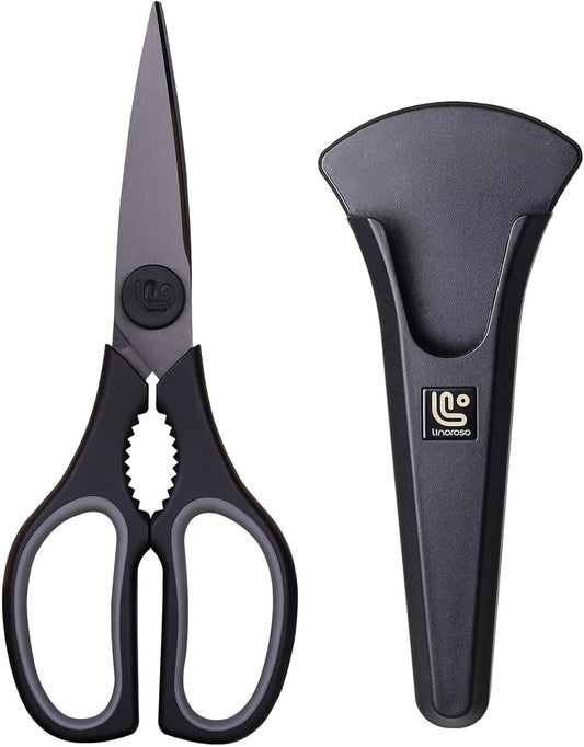 Kitchen Scissors All Purpose Kitchen Shears with Magnetic Holder, Soft Grip Handle Cooking Scissors Dishwasher Safe with Come Apart Blade Heavy Duty Scissors for Meat, Vegetable, Herb, Black