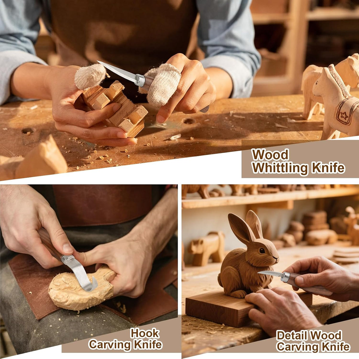 Wood Carving Knifes, (Straight handle Sloyd Carving Knife)