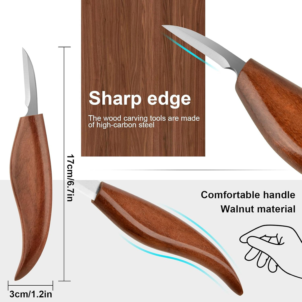 Wood Carving Knifes, (Straight handle Sloyd Carving Knife)