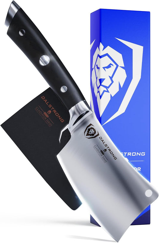 Meat Cleaver Knife -4.5"- Gladiator Series Elite-Heavy Duty Giftable Kitchen Knife - Black Handle-Razor Sharp Knife-Forged High Carbon German Steel -w/Sheath-NSF Certified