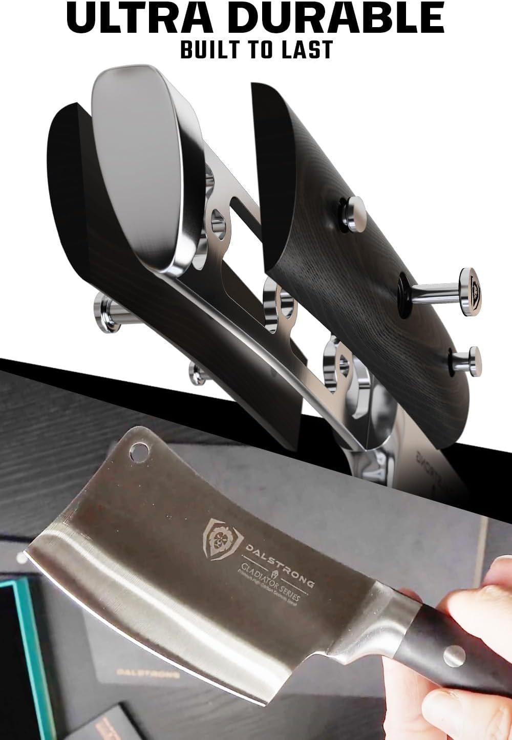 Meat Cleaver Knife -4.5"- Gladiator Series Elite-Heavy Duty Giftable Kitchen Knife - Black Handle-Razor Sharp Knife-Forged High Carbon German Steel -w/Sheath-NSF Certified