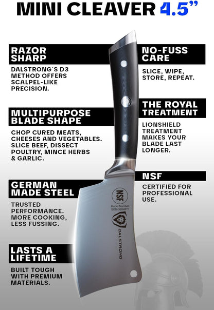 Meat Cleaver Knife -4.5"- Gladiator Series Elite-Heavy Duty Giftable Kitchen Knife - Black Handle-Razor Sharp Knife-Forged High Carbon German Steel -w/Sheath-NSF Certified