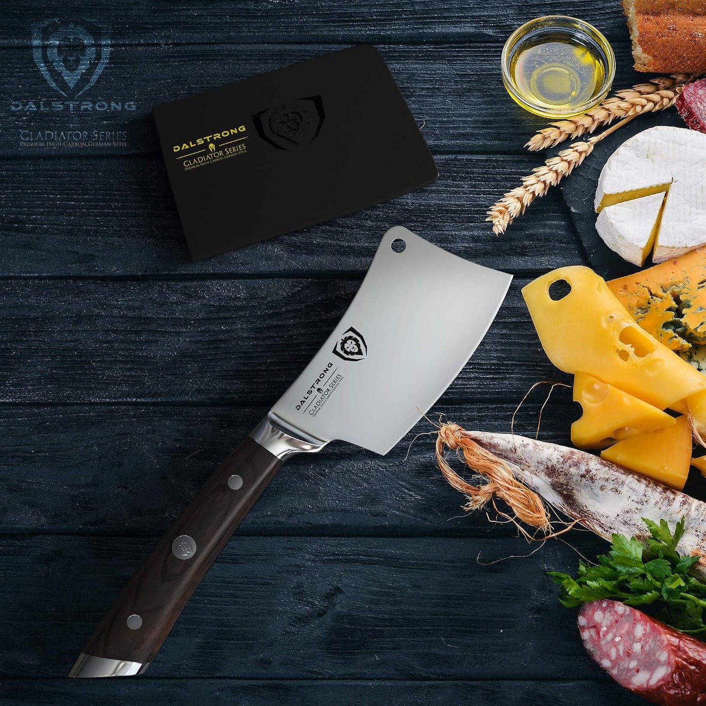 Meat Cleaver Knife -4.5"- Gladiator Series Elite-Heavy Duty Giftable Kitchen Knife - Black Handle-Razor Sharp Knife-Forged High Carbon German Steel -w/Sheath-NSF Certified