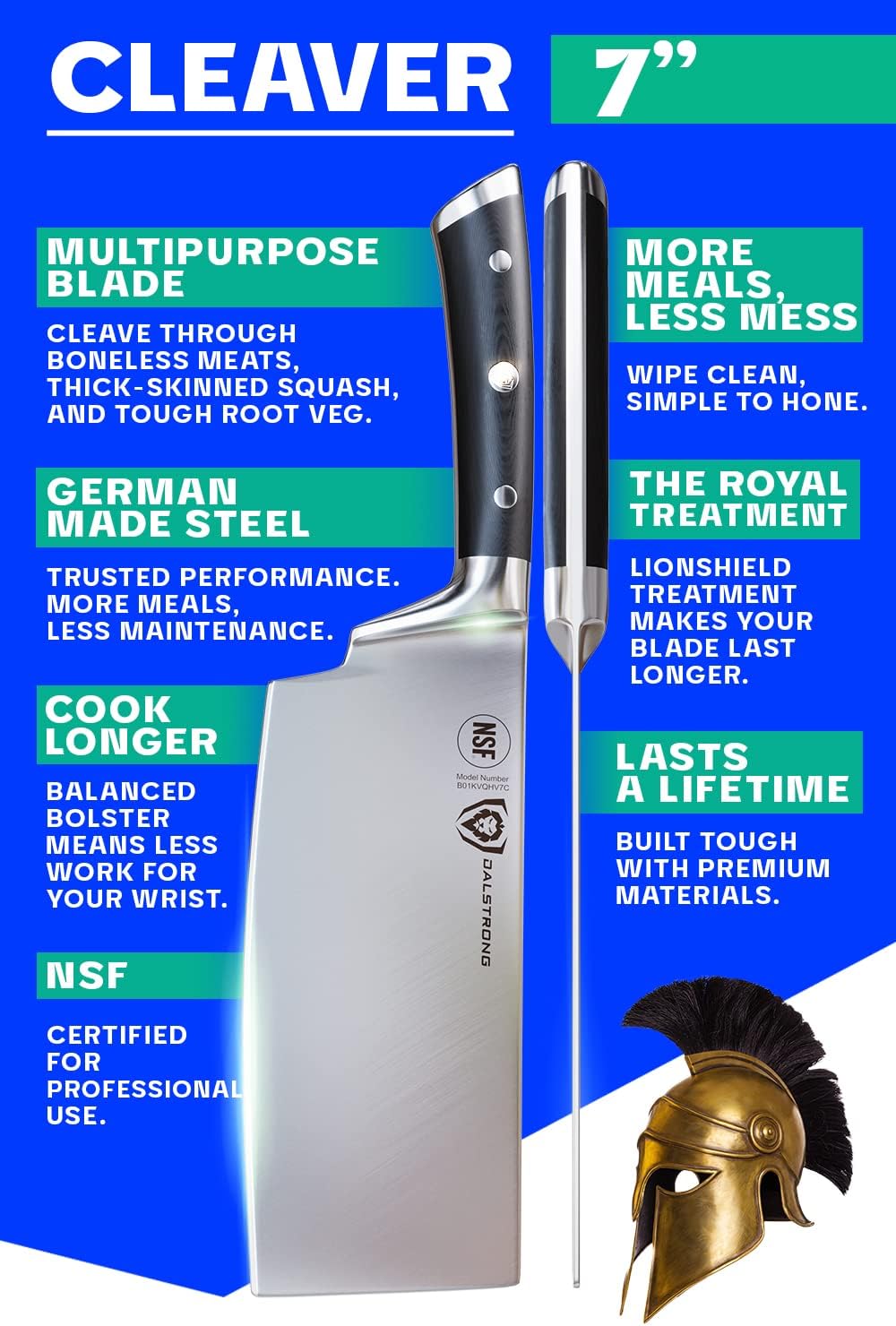 Meat Cleaver Knife -4.5"- Gladiator Series Elite-Heavy Duty Giftable Kitchen Knife - Black Handle-Razor Sharp Knife-Forged High Carbon German Steel -w/Sheath-NSF Certified