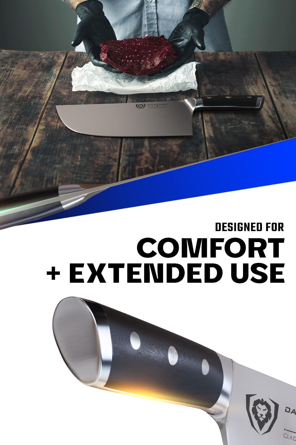 Meat Cleaver Knife -4.5"- Gladiator Series Elite-Heavy Duty Giftable Kitchen Knife - Black Handle-Razor Sharp Knife-Forged High Carbon German Steel -w/Sheath-NSF Certified