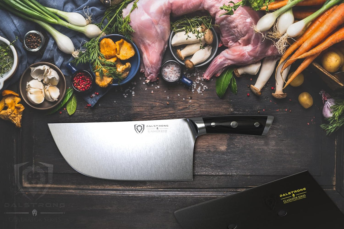 Meat Cleaver Knife -4.5"- Gladiator Series Elite-Heavy Duty Giftable Kitchen Knife - Black Handle-Razor Sharp Knife-Forged High Carbon German Steel -w/Sheath-NSF Certified