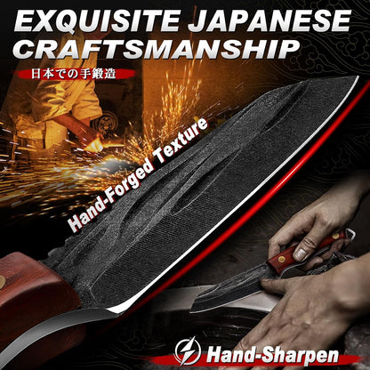 Japanese Tanto Fixed Blade Kitchen Utility Knife with Wood Handle | ATS-34 High Carbon Steel, Wet-Ground Hand Forged, Full Tang Construction, Non-Slip Walnut Wood Handle, Gift Box