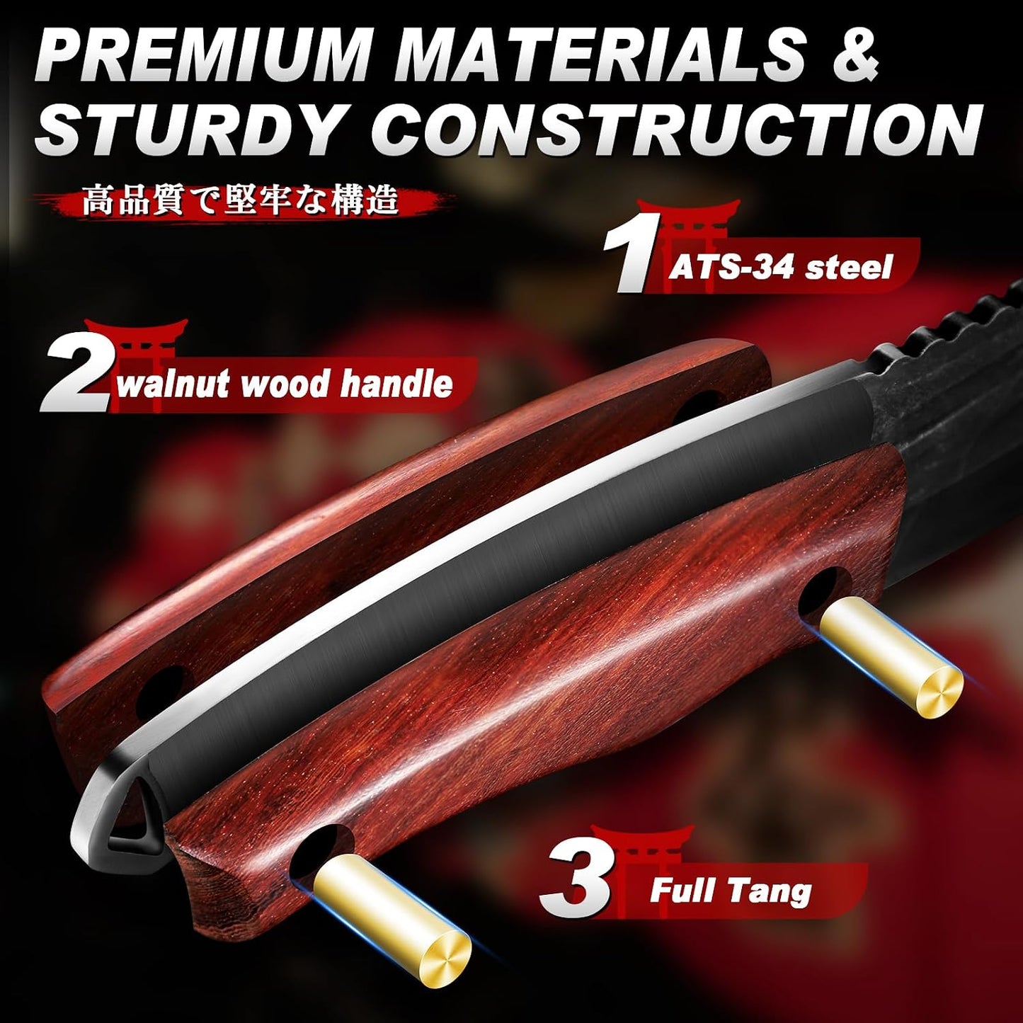 Japanese Tanto Fixed Blade Kitchen Utility Knife with Wood Handle | ATS-34 High Carbon Steel, Wet-Ground Hand Forged, Full Tang Construction, Non-Slip Walnut Wood Handle, Gift Box