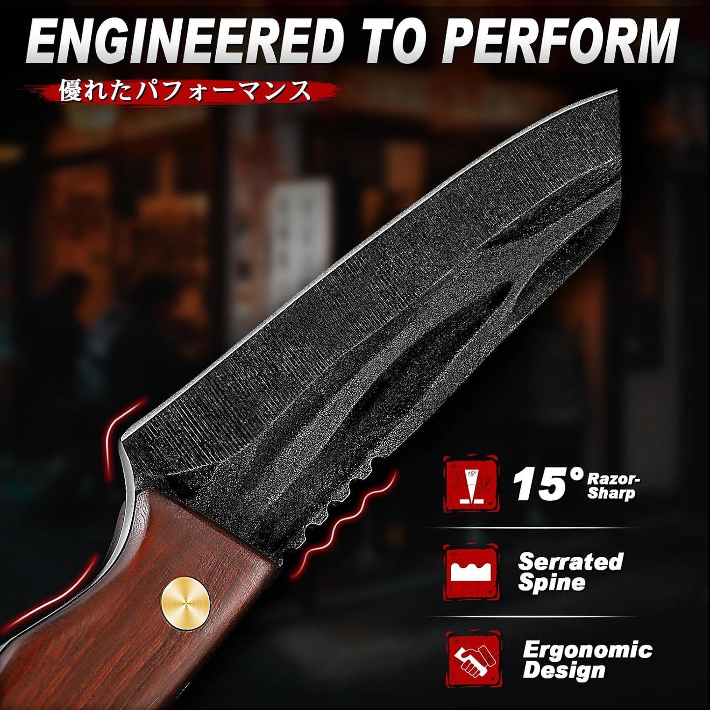 Japanese Tanto Fixed Blade Kitchen Utility Knife with Wood Handle | ATS-34 High Carbon Steel, Wet-Ground Hand Forged, Full Tang Construction, Non-Slip Walnut Wood Handle, Gift Box