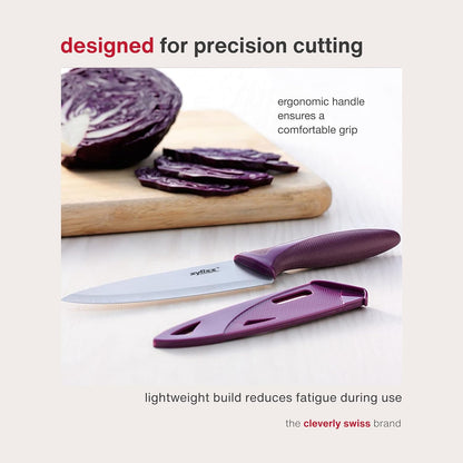 Utility Knife with Sheath Cover - Precision Knife for Cutting & Slicing - Paring Knife for Meat, Fruits & Vegetables - Culinary Kitchen Knife - 5.5" Carbon Stainless Steel Blade - Purple
