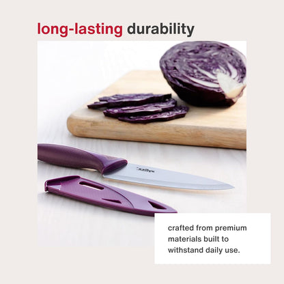 Utility Knife with Sheath Cover - Precision Knife for Cutting & Slicing - Paring Knife for Meat, Fruits & Vegetables - Culinary Kitchen Knife - 5.5" Carbon Stainless Steel Blade - Purple
