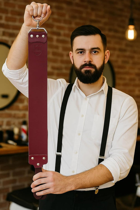 Parker Latigo Leather Straight Razor Strop, Red, 3 x 27 Inches | Red Latigo Leather And Canvas Straps With Brass Hardware Help Maintain, Align And Polish Straight-Razor Edges Before Each.