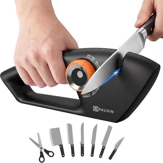 Precision 5-Stage Knife Sharpener, Fathers Day Dad Gifts, Manual Sharpening for Kitchen Knives & Scissors, Straight & Serrated Blades, Non-Slip Base, Ergonomic Handle, Safe for Home Use