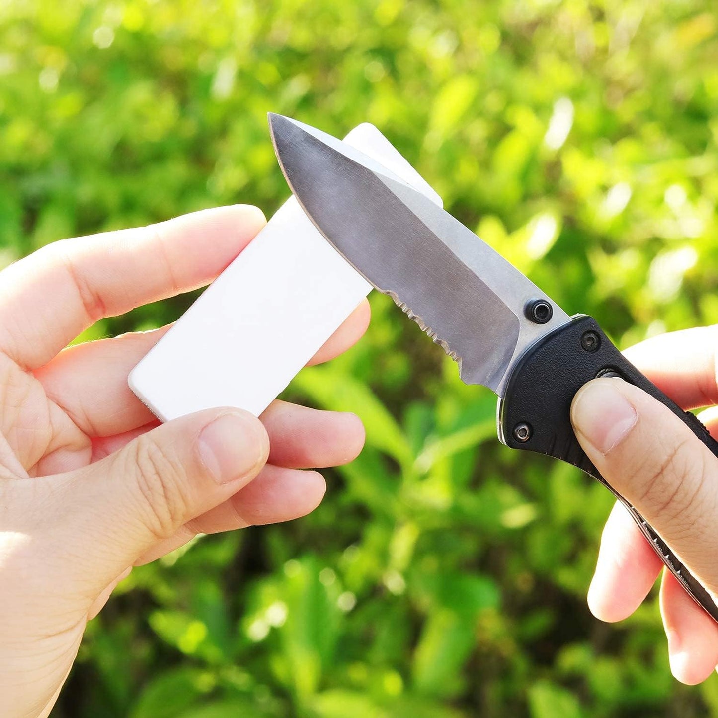 Mini Pocket Knife Sharpener - Double-Sided Diamond & Ceramic Sharpening Stone | Portable 400 Grit Tool for Knives, Scissors, and Outdoor Survival Gear