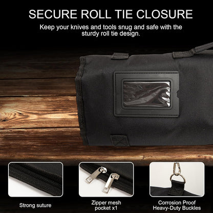 Chef Knife Roll Bag, Oxford Cloth knife bags for chefs professional, Portable 15 Slots chef bag With Zipper Close, With Adjustable Shoulder Strap knife carrying case Hold Home Kitchen Knife Tools