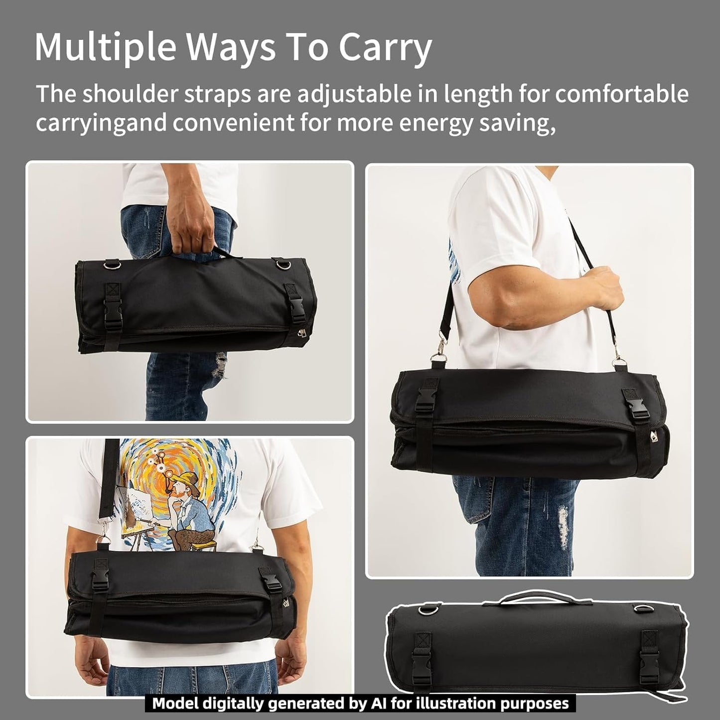 Chef Knife Roll Bag, Oxford Cloth knife bags for chefs professional, Portable 15 Slots chef bag With Zipper Close, With Adjustable Shoulder Strap knife carrying case Hold Home Kitchen Knife Tools