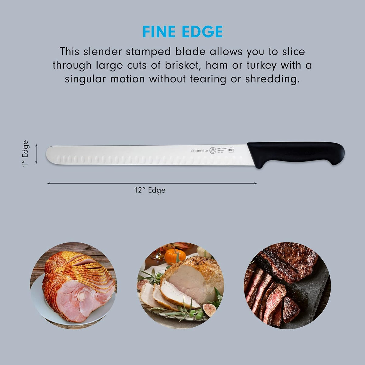 Pro Series 12” Round-Tip Kullenschliff Slicer Knife - German X50 Stainless Steel & NSF-Approved PolyFibre Handle - 15-Degree Edge, Rust Resistant & Easy to Maintain - Made in Portugal