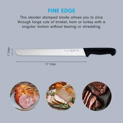 Pro Series 12” Round-Tip Kullenschliff Slicer Knife - German X50 Stainless Steel & NSF-Approved PolyFibre Handle - 15-Degree Edge, Rust Resistant & Easy to Maintain - Made in Portugal