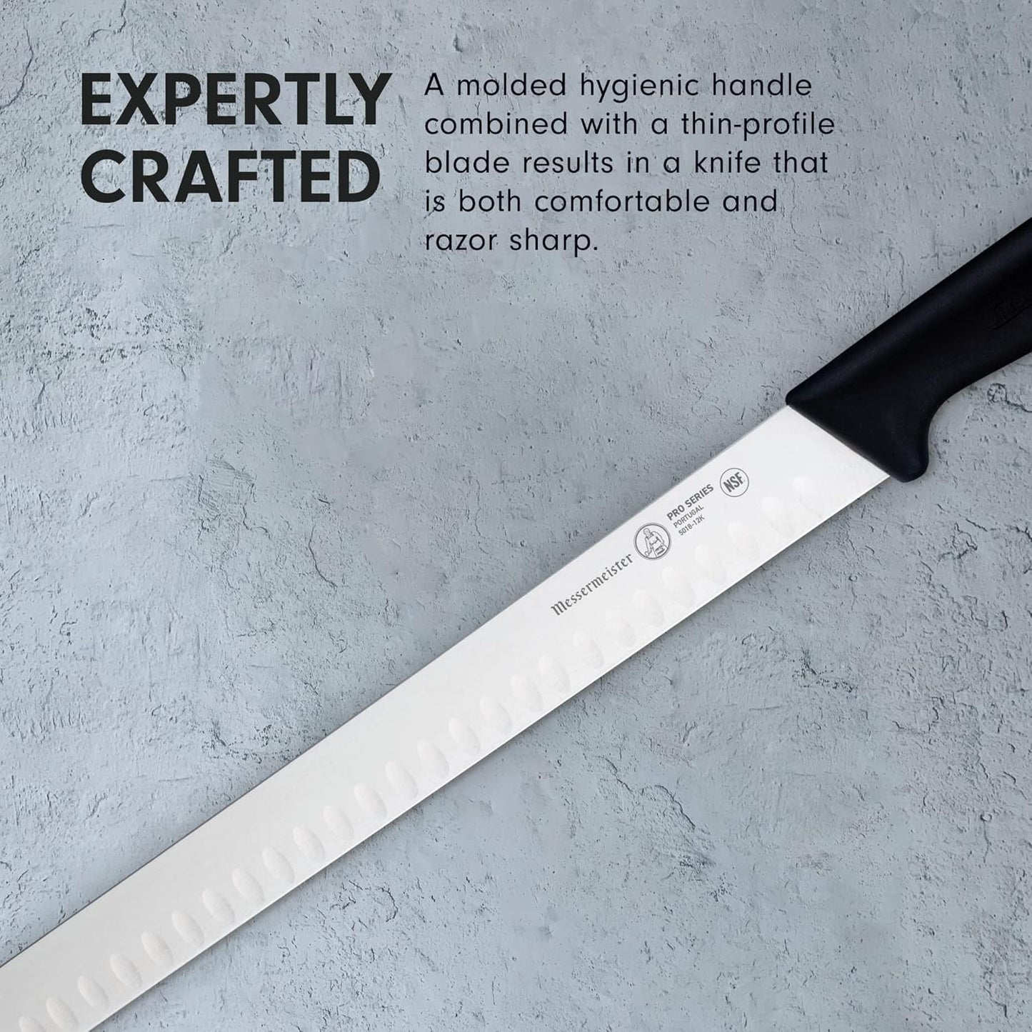 Pro Series 12” Round-Tip Kullenschliff Slicer Knife - German X50 Stainless Steel & NSF-Approved PolyFibre Handle - 15-Degree Edge, Rust Resistant & Easy to Maintain - Made in Portugal
