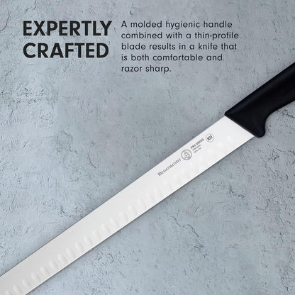 Pro Series 12” Round-Tip Kullenschliff Slicer Knife - German X50 Stainless Steel & NSF-Approved PolyFibre Handle - 15-Degree Edge, Rust Resistant & Easy to Maintain - Made in Portugal