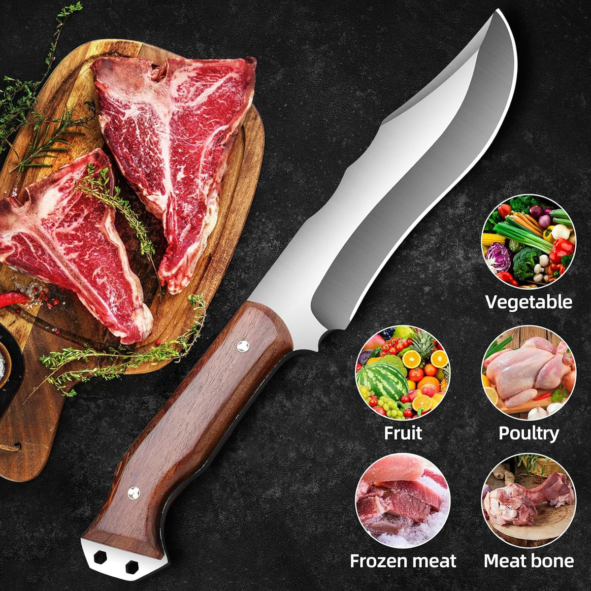 Meat Cleaver Heavy Duty Butcher Full Tang Knife with Sheath,Chef's Knives,Vegetable Cleaver Knife Chopper,Machete for Kitchen Outdoor Camping BBQ (Mix-Large)